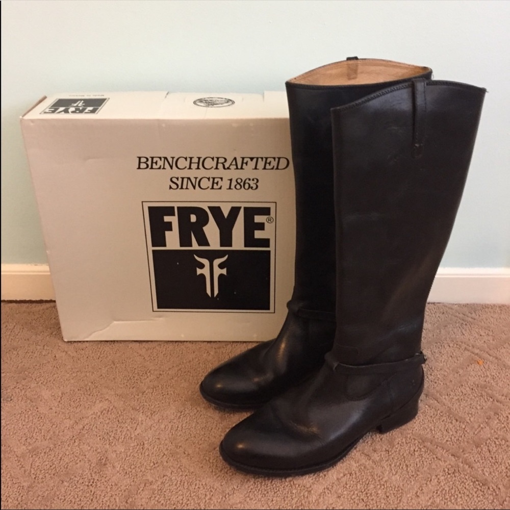 $130 OBO - FRYE Tall Lindsey Plate Black Leather Boots (size 10)